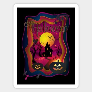 Halloween Night Gold Moon Pumpkin Monster Magnet